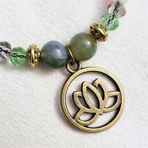 Amazonite/Agate & Bronze Lotus Stretch Bracelet